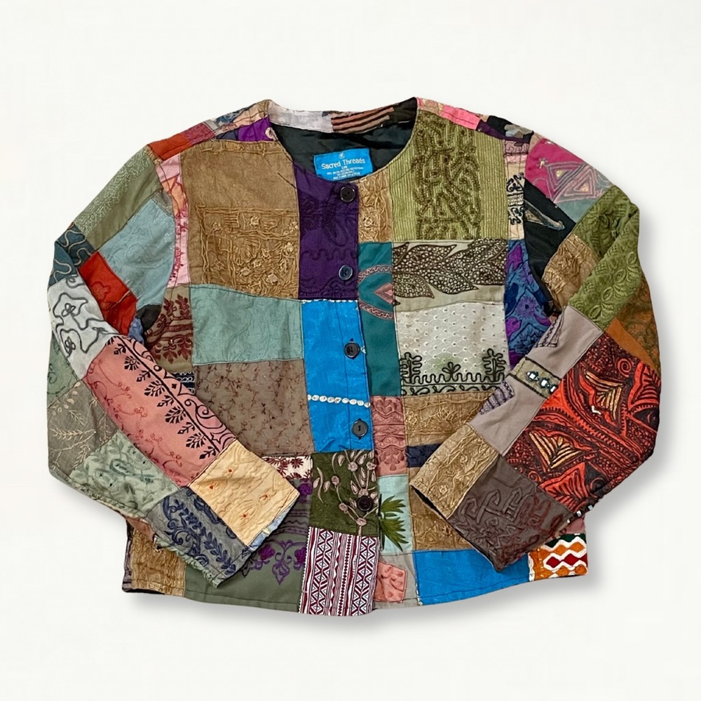 SOLD Colorful Quilted Patchwork Jacket Scared Threads Bohemian Embroidered - Picture 9 of 11